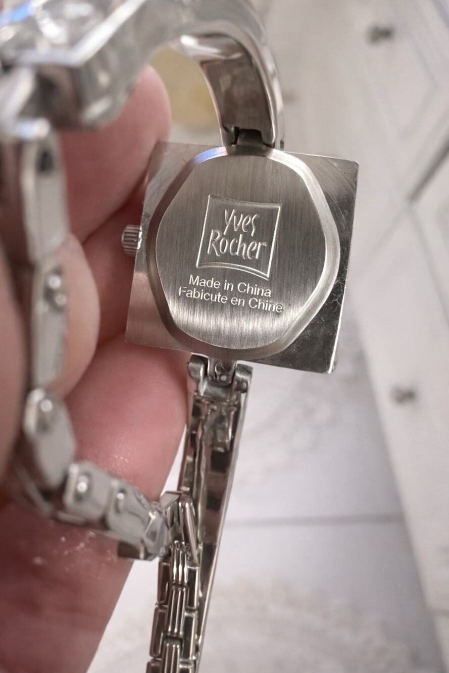 Yves Rocher Women's Silver Square Quartz Analog Dress Wristwatch Metal Band